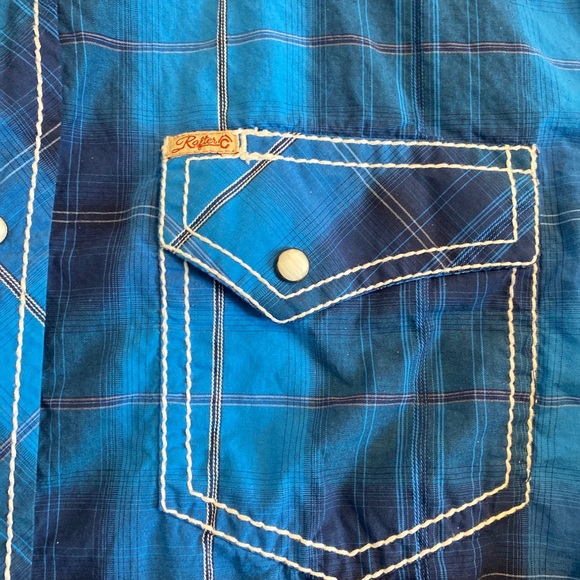 RAFTER C Cowboy Collection Western Shirt Blue Plaid Pearl Snap Button Up Men’s L - Picture 6 of 14